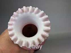 Antique 19th Century Victorian Pink Cased Glass Ruffled Edge Vase Gold Painted