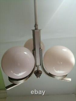 Antique Art Deco 3 Arm Light Fitting & 3 Glass Spheres Ceiling Light Chandelier