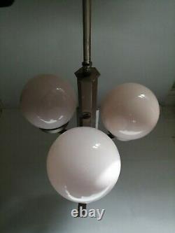 Antique Art Deco 3 Arm Light Fitting & 3 Glass Spheres Ceiling Light Chandelier