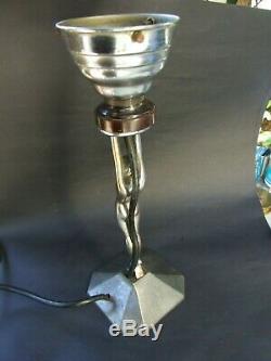 Antique Art Deco Chrome Nude Lady Diana Lamp Pink Mottled Glass Shade 1930's