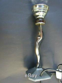 Antique Art Deco Chrome Nude Lady Diana Lamp Pink Mottled Glass Shade 1930's