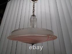 Antique Art Deco Frosted Pink 16 Glass fixture ceiling chandelier Light 1940's