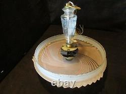 Antique Art Deco Frosted Pink 16 Glass fixture ceiling chandelier Light 1940's