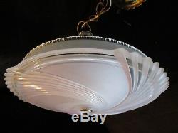 Antique Art Deco Frosted Pink 16 Glass fixture ceiling chandelier Light 1940's