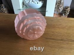 Antique Art Deco Pink Glass Shade Chrome Fittings Ceiling Light Used Nice