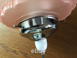 Antique Art Deco Pink Glass Shade Chrome Fittings Ceiling Light Used Nice