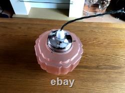 Antique Art Deco Pink Glass Shade Chrome Fittings Ceiling Light Used Nice