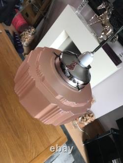 Antique Art Deco Pink Glass Shade Chrome Fittings Ceiling Light Used Nice