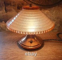 Antique Art Deco copper & pink / amber glass table desk Lamp Original