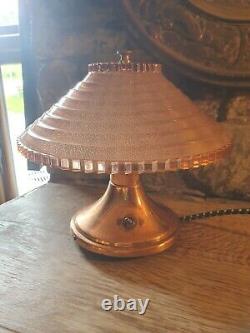 Antique Art Deco copper & pink / amber glass table desk Lamp Original