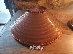 Antique Art Deco copper & pink / amber glass table desk Lamp Original