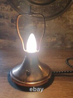 Antique Art Deco copper & pink / amber glass table desk Lamp Original