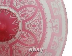 Antique BACCARAT French Glass Pink Flash Acid Etched Comport Silver Plate Stand
