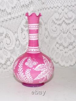 Antique Baccarat Cameo Glass Vase Cut With Butterfly Flowers Pink To White 12cm