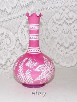 Antique Baccarat Cameo Glass Vase Cut With Butterfly Flowers Pink To White 12cm