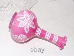 Antique Baccarat Cameo Glass Vase Cut With Butterfly Flowers Pink To White 12cm