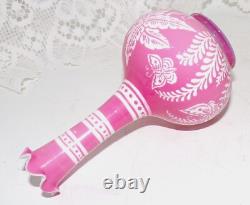 Antique Baccarat Cameo Glass Vase Cut With Butterfly Flowers Pink To White 12cm