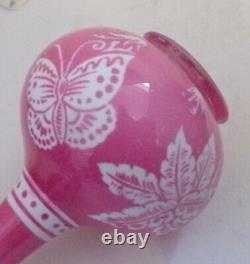 Antique Baccarat Cameo Glass Vase Cut With Butterfly Flowers Pink To White 12cm