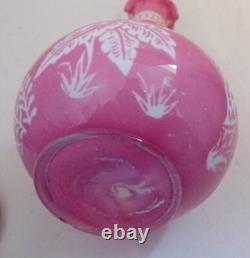 Antique Baccarat Cameo Glass Vase Cut With Butterfly Flowers Pink To White 12cm