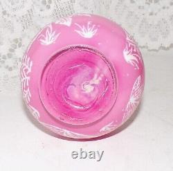 Antique Baccarat Cameo Glass Vase Cut With Butterfly Flowers Pink To White 12cm