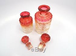 Antique Baccarat Rose Tiente Spiral Pattern 4 Piece Vanity Set, Perfumes Cup Jar