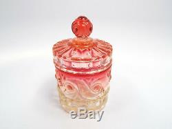 Antique Baccarat Rose Tiente Spiral Pattern 4 Piece Vanity Set, Perfumes Cup Jar