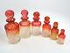 Antique Baccarat Rose Tiente Swirl 6 Piece Perfume Cologne Dresser Bottles Set