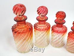 Antique Baccarat Rose Tiente Swirl 6 Piece Perfume Cologne Dresser Bottles Set