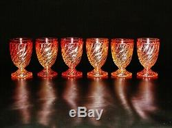 Antique Baccarat Rose Tiente Swirl six (6) tall water goblet crystal glass
