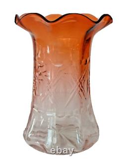 Antique Bohemian Apricot to Pink Geometric CUT Art Glass Vase Loetz Harrach