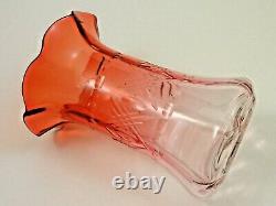 Antique Bohemian Apricot to Pink Geometric CUT Art Glass Vase Loetz Harrach