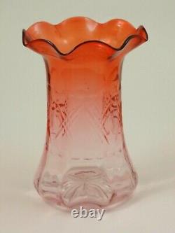 Antique Bohemian Apricot to Pink Geometric CUT Art Glass Vase Loetz Harrach