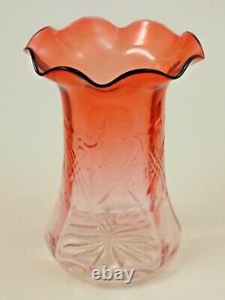 Antique Bohemian Apricot to Pink Geometric CUT Art Glass Vase Loetz Harrach