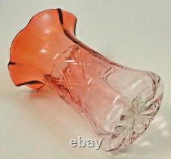 Antique Bohemian Apricot to Pink Geometric CUT Art Glass Vase Loetz Harrach