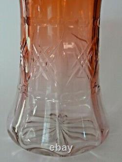 Antique Bohemian Apricot to Pink Geometric CUT Art Glass Vase Loetz Harrach