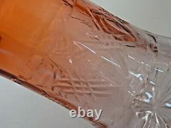 Antique Bohemian Apricot to Pink Geometric CUT Art Glass Vase Loetz Harrach