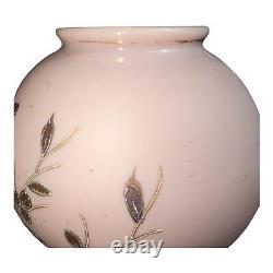 Antique Bohemian Art Glass Vase Hand Painted Pink Blown Gold Flowers 10.5