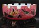 Antique Bohemian Harrach Cut Pink Malachit Painted Floral & Bird Art Glass Bowl