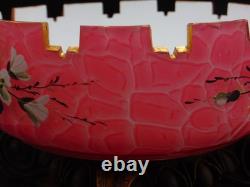 Antique Bohemian Harrach Cut Pink Malachit Painted Floral & Bird Art Glass Bowl