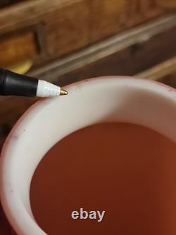 Antique Bohemian Harrach Pink Art Glass Vase Enameled Flowers 10.75 Tall