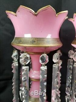 Antique Bohemian Pink Glass Lustres With Crystals