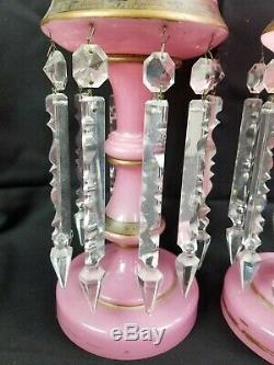 Antique Bohemian Pink Glass Lustres With Crystals