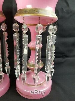 Antique Bohemian Pink Glass Lustres With Crystals