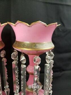 Antique Bohemian Pink Glass Lustres With Crystals