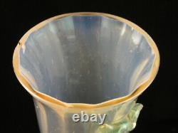 Antique Bohemian Pink Opalescent Applied Blue Vaseline Floriform Art Glass Vase