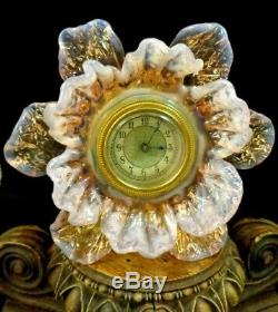 Antique Bohemian Pink Vaseline Art Nouveau Glass Floriform German Hamburg Clock