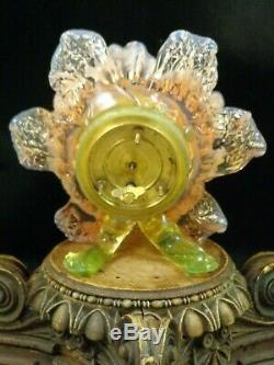 Antique Bohemian Pink Vaseline Art Nouveau Glass Floriform German Hamburg Clock