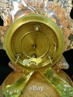 Antique Bohemian Pink Vaseline Art Nouveau Glass Floriform German Hamburg Clock