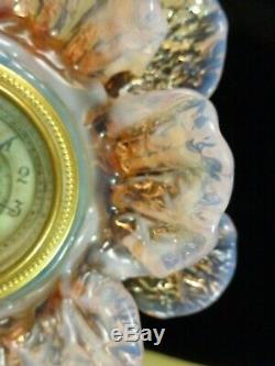 Antique Bohemian Pink Vaseline Art Nouveau Glass Floriform German Hamburg Clock