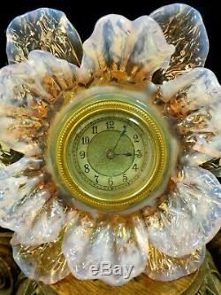 Antique Bohemian Pink Vaseline Art Nouveau Glass Floriform German Hamburg Clock